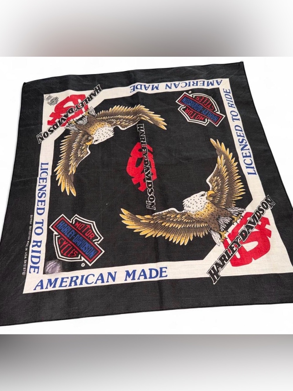Vintage Harley-Davidson Black Eagle Bandana - American Made